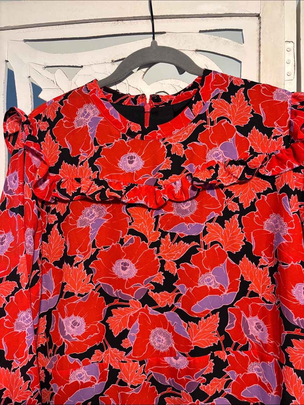 Red Floral Ruffle Dress - Picture 2 of 7